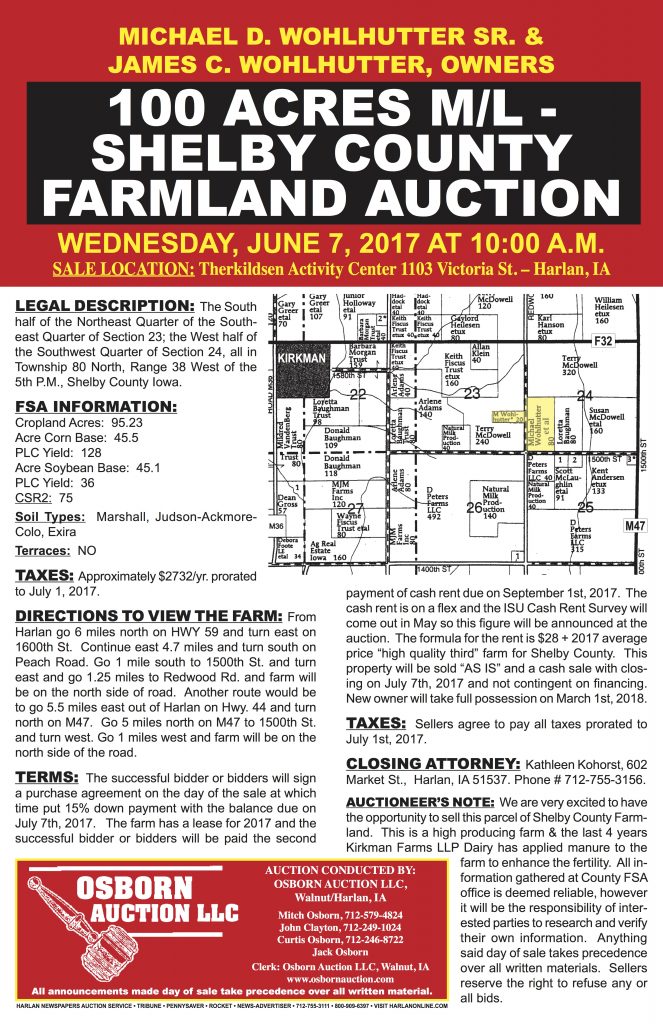 JUNE 7 100 ACRES M/L SHELBY COUNTY FARMLAND AUCTION